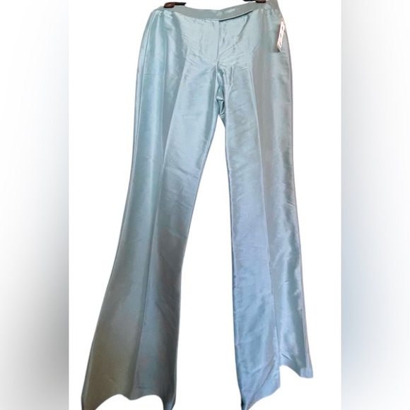 NWT Magaschoni 100% Dupioni Silk straight w little Flare Pants Light Blue Size 2 - Picture 13 of 14